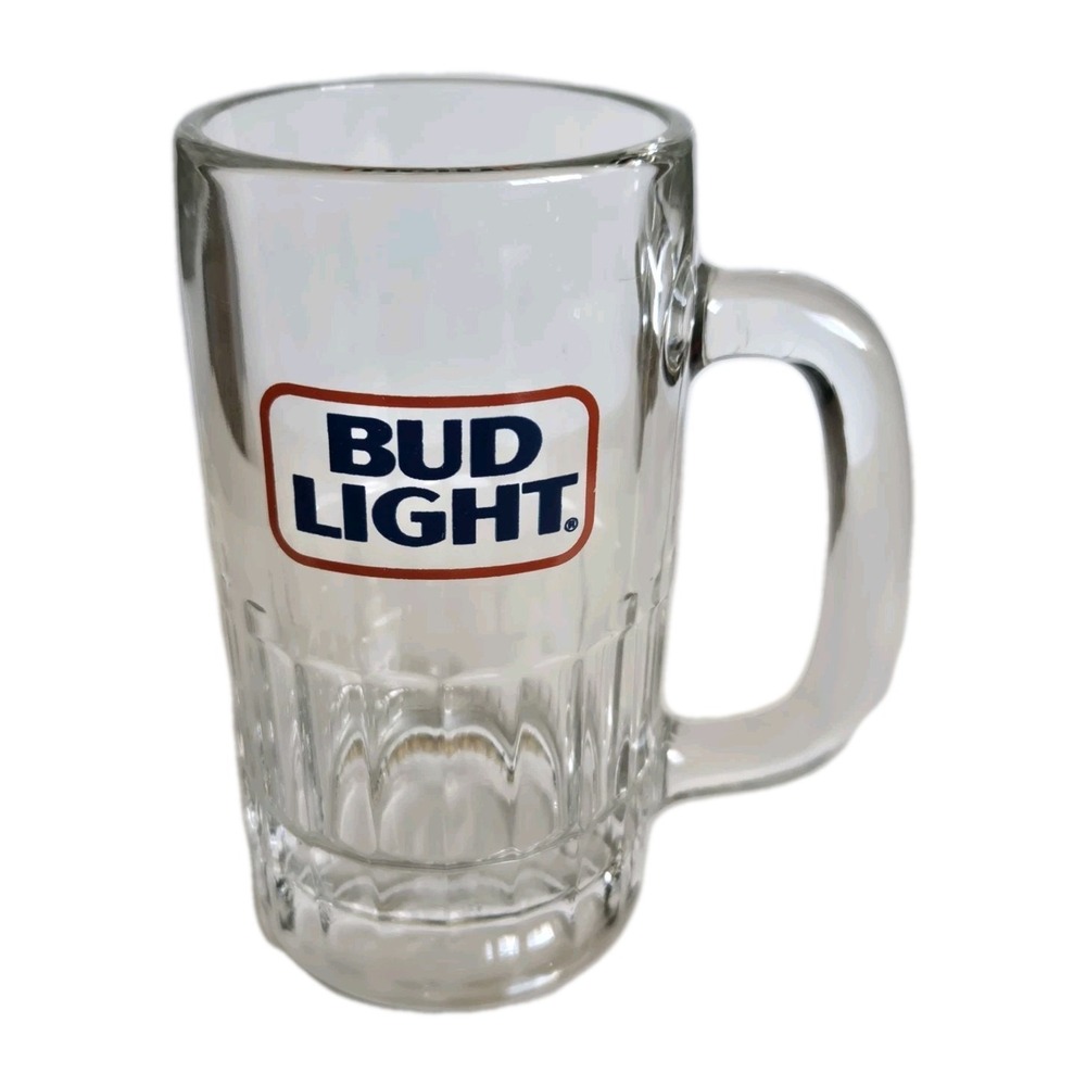 Vintage BUD LIGHT Heavy Bottom Beer‎ Mug Classic Logo 5.5" 12 oz Clear Glass
